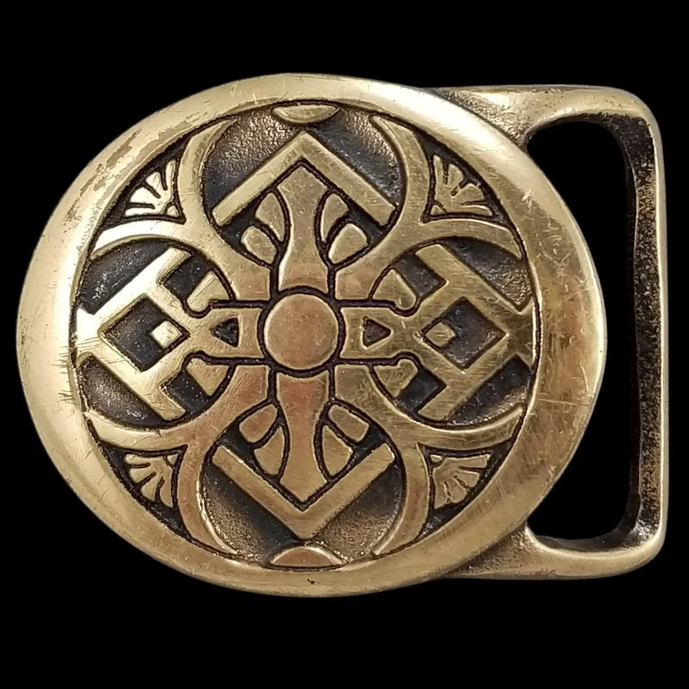 1975 Tech Ether Guild Inc Rays Solid‎ Brass Belt Buckle Quaternary Celtic Knot